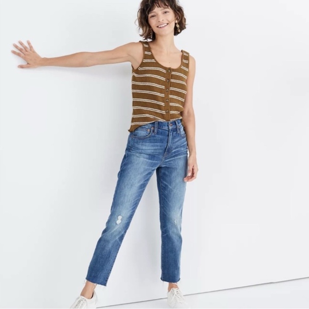 Madewell High Rise Slim Crop Boy Jean Raw Edge Medium Wash Size 26